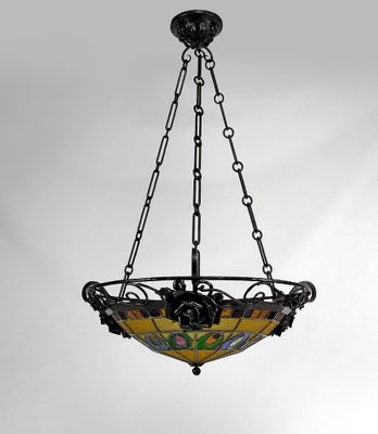 Art Deco Wrought Iron Hanging Light by Augustin Louis Calmels, 1920-XNH-1804502