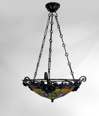 Art Deco Wrought Iron Hanging Light by Augustin Louis Calmels, 1920-XNH-1804502