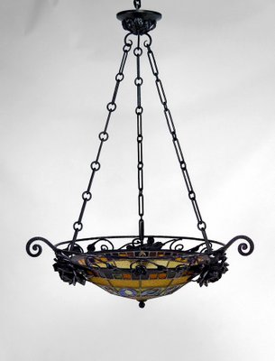 Art Deco Wrought Iron Hanging Light by Augustin Louis Calmels, 1920-XNH-1804502