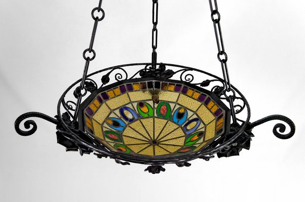 Art Deco Wrought Iron Hanging Light by Augustin Louis Calmels, 1920-XNH-1804502