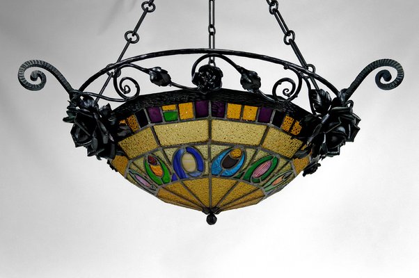 Art Deco Wrought Iron Hanging Light by Augustin Louis Calmels, 1920-XNH-1804502