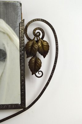 Art Deco Wrought Iron Mirror with Flowers, 1930s-XNH-632717