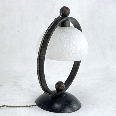 Art Deco Wrought Iron Table Lamp attributed to Schneider, 1930s-JUZ-1762547