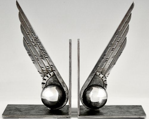 Art Deco Wrought Iron Wing Bookends by Edgar Brandt, 1930, Set of 2-KTN-1798185