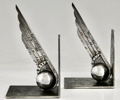 Art Deco Wrought Iron Wing Bookends by Edgar Brandt, 1930, Set of 2-KTN-1798185