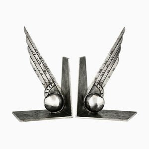 Art Deco Wrought Iron Wing Bookends by Edgar Brandt, 1930, Set of 2-KTN-1798185