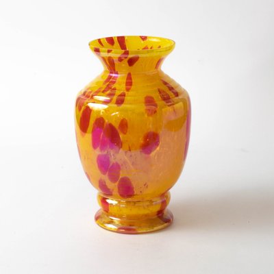 Art Deco Yellow and Red Spatter Glass Vase from Franz Welz-IXK-1437959