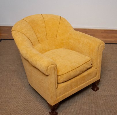 Art Deco Yellow Velvet Lounge Chair in the style of Carl Johanson, Stockholm, 1920s-JE-1369536