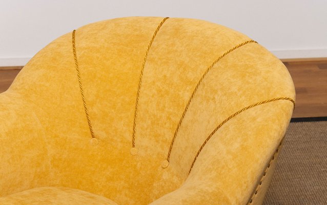 Art Deco Yellow Velvet Lounge Chair in the style of Carl Johanson, Stockholm, 1920s-JE-1369536