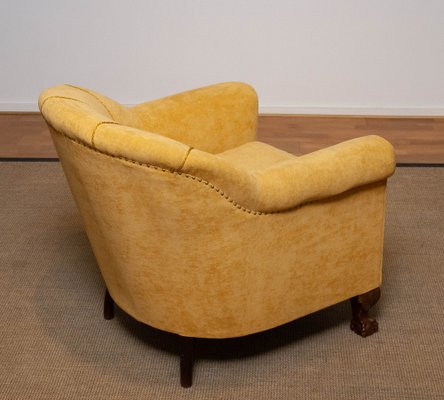 Art Deco Yellow Velvet Lounge Chair in the style of Carl Johanson, Stockholm, 1920s-JE-1369536