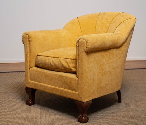 Art Deco Yellow Velvet Lounge Chair in the style of Carl Johanson, Stockholm, 1920s-JE-1369536