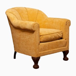 Art Deco Yellow Velvet Lounge Chair in the style of Carl Johanson, Stockholm, 1920s-JE-1369536