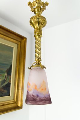 Art Glass and Gilt Bronze Pendant Lamps from Muller Strasbourg, 1920s, Set of 2-KEG-547370