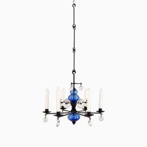 Art Glass and Wrought Iron Chandelier by Erik Höglund for Boda, 1960s-NV-1765234