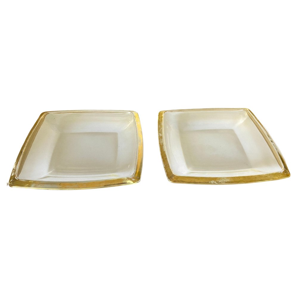 Art Glass Ashtrays with Golden Border, France, 1970s, Set of 2