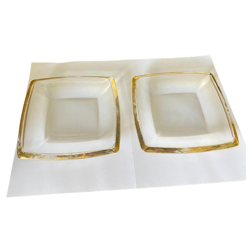 Art Glass Ashtrays with Golden Border, France, 1970s, Set of 2