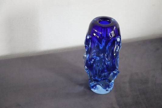 Art Glass Blue Vase in Blown Glass attributed to Börne Augustsson, 1940s