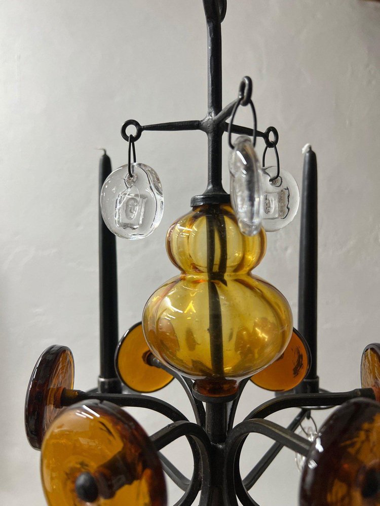 Art Glass Chandelier by Erik Höglund for Boda, 1970s