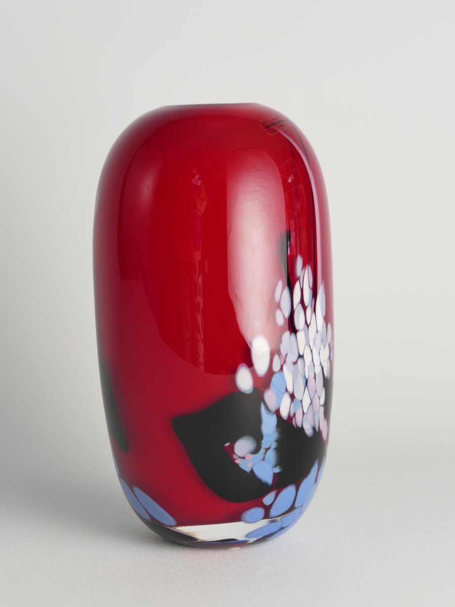 Art Glass Cherry Red Vase by Mikael Axenbrant, Sweden, 1990s