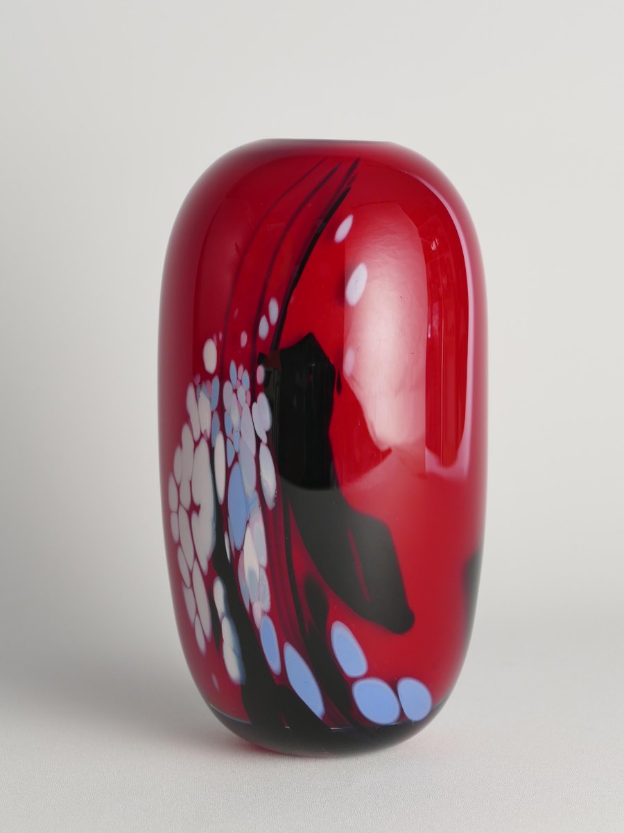 Art Glass Cherry Red Vase by Mikael Axenbrant, Sweden, 1990s