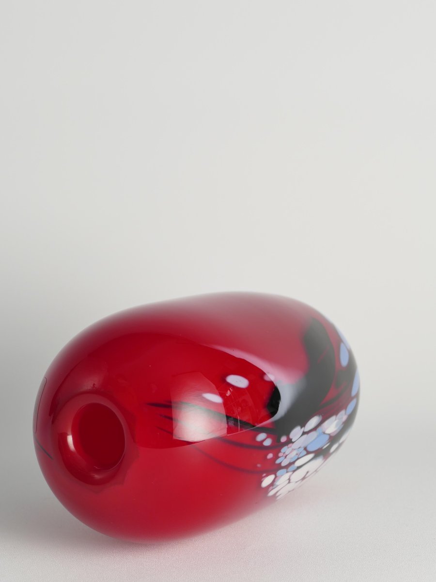 Art Glass Cherry Red Vase by Mikael Axenbrant, Sweden, 1990s