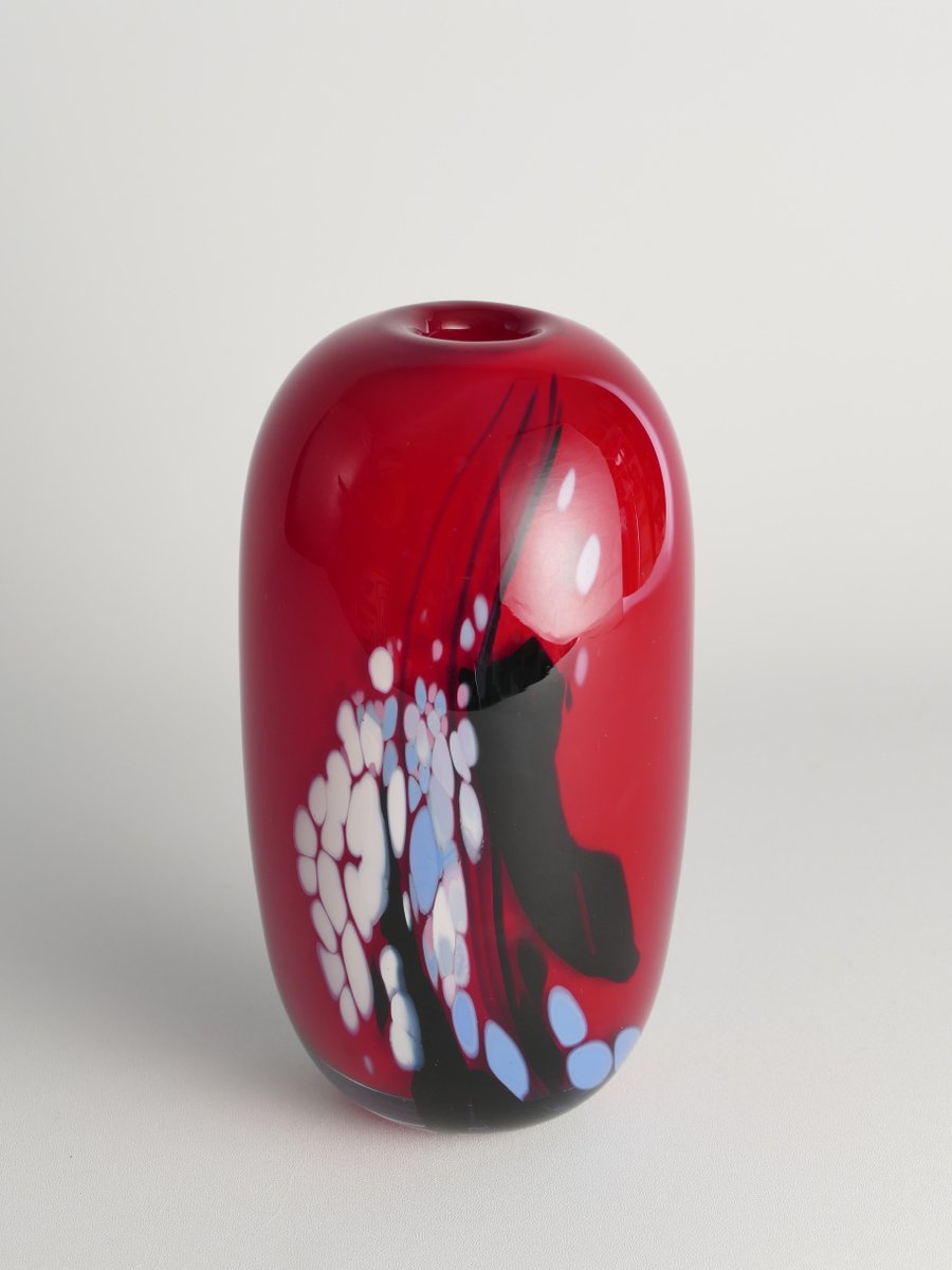 Art Glass Cherry Red Vase by Mikael Axenbrant, Sweden, 1990s