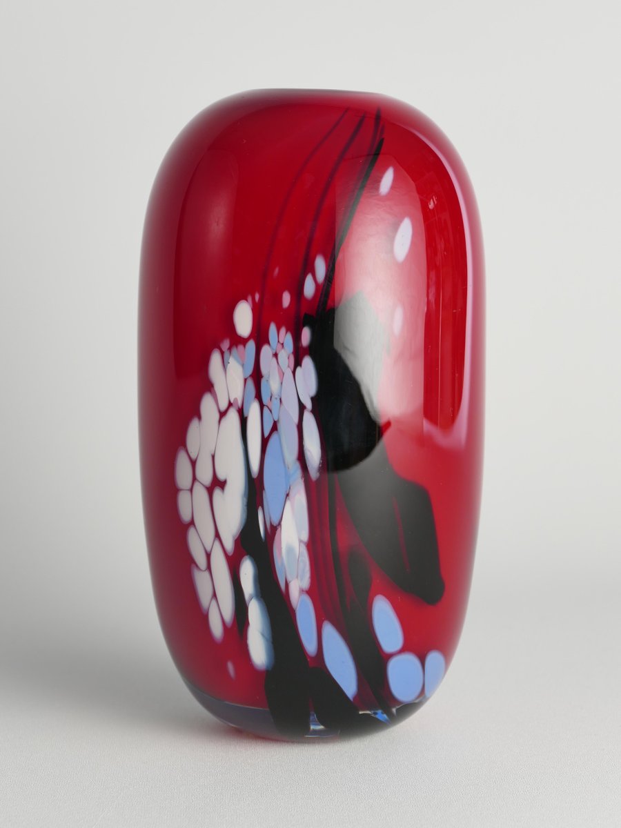 Art Glass Cherry Red Vase by Mikael Axenbrant, Sweden, 1990s