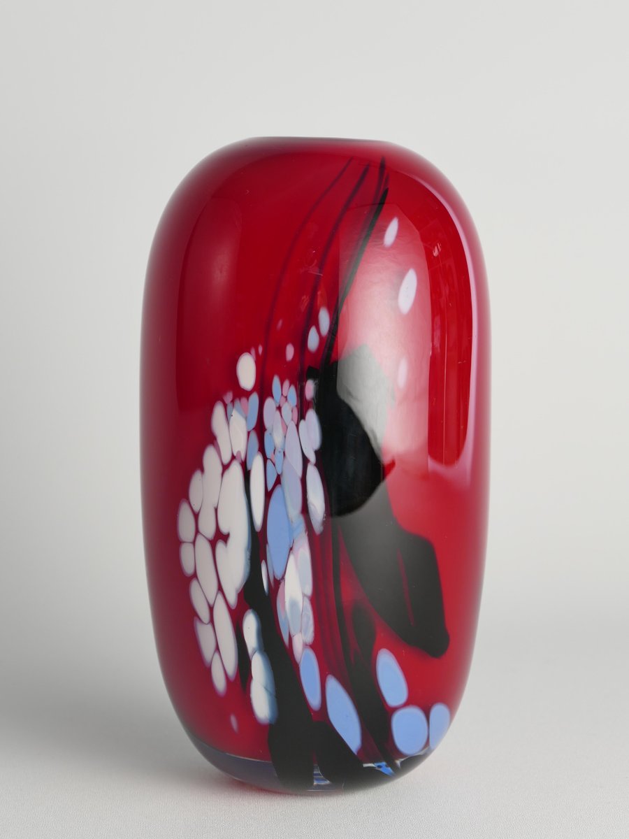 Art Glass Cherry Red Vase by Mikael Axenbrant, Sweden, 1990s