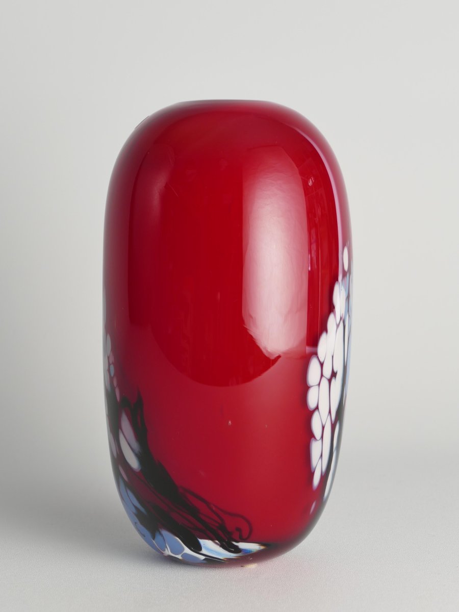 Art Glass Cherry Red Vase by Mikael Axenbrant, Sweden, 1990s