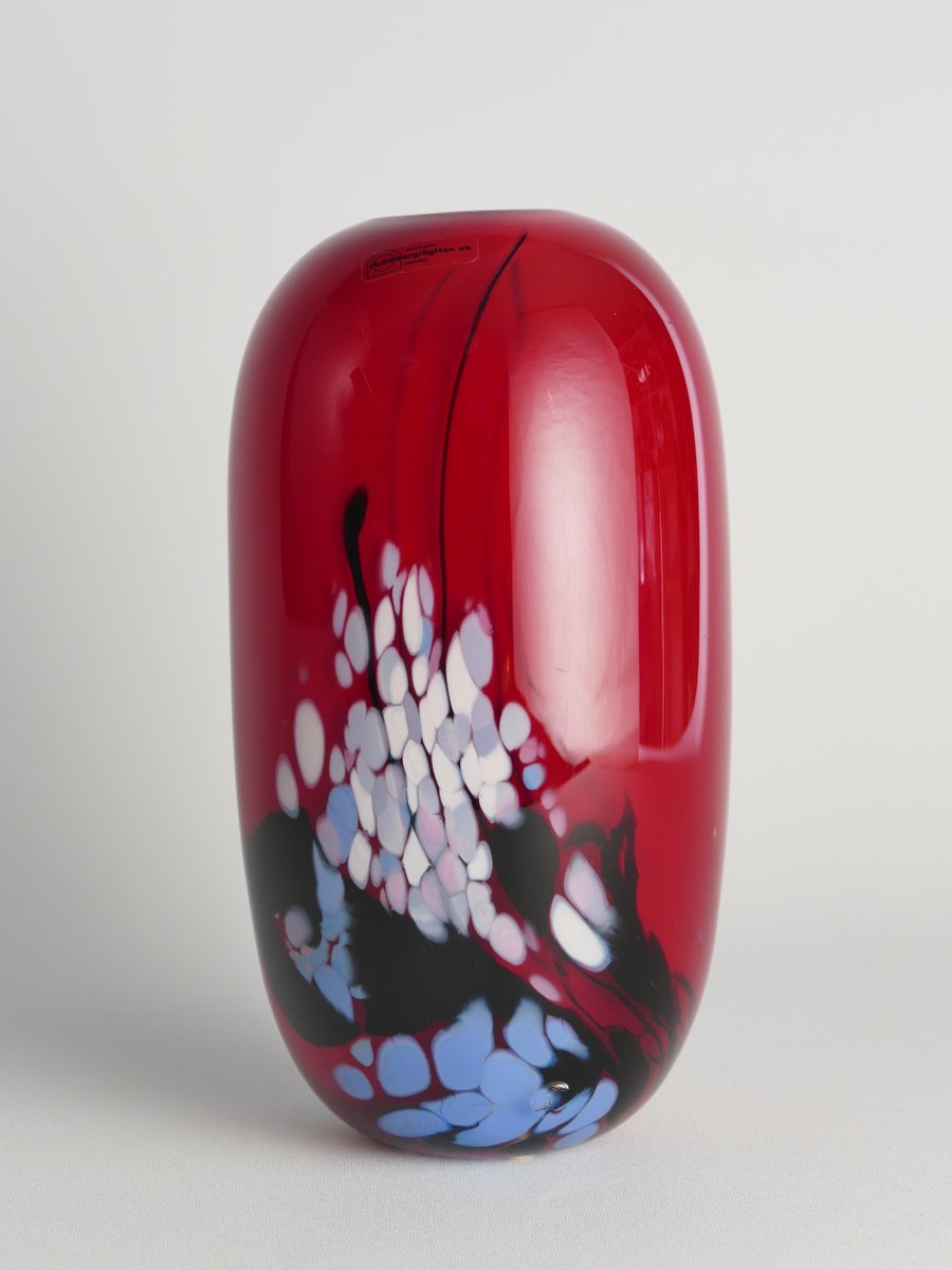 Art Glass Cherry Red Vase by Mikael Axenbrant, Sweden, 1990s