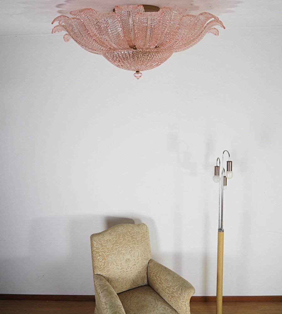 Art Glass Flower Ceiling Lamp in Murano Pink Color, 1990s