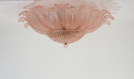 Art Glass Flower Ceiling Lamp in Murano Pink Color, 1990s