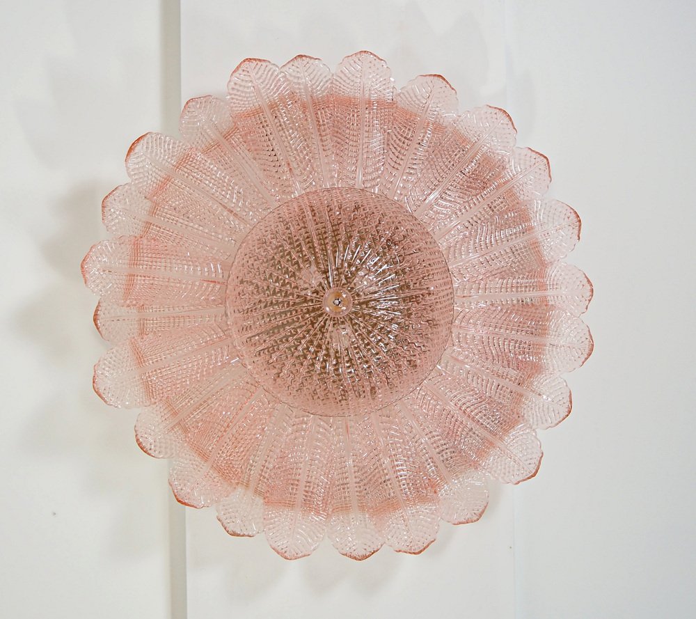 Art Glass Flower Ceiling Lamp in Murano Pink Color, 1990s