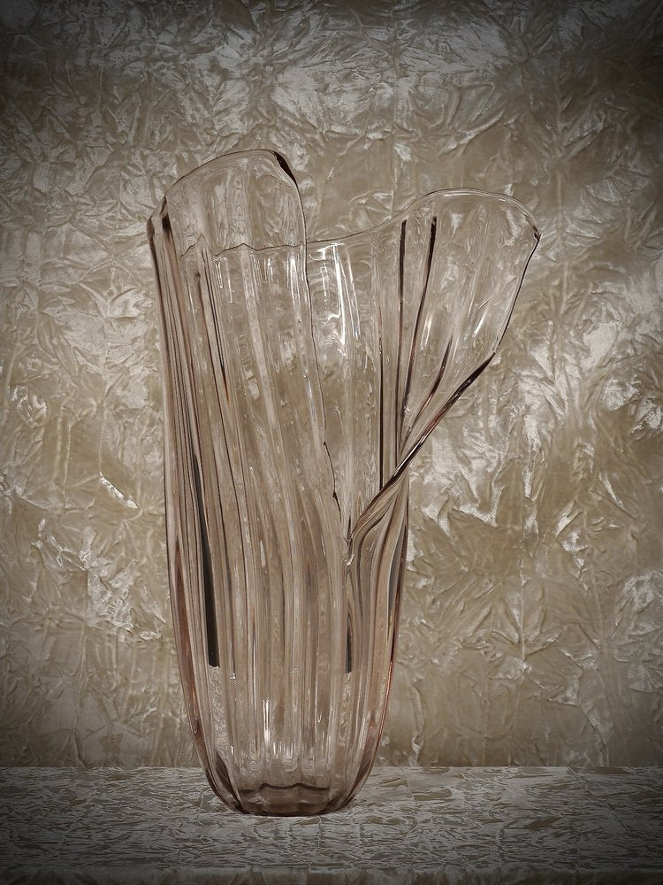 Art Glass Murano Transparent Pale Pink Vase, 1980s