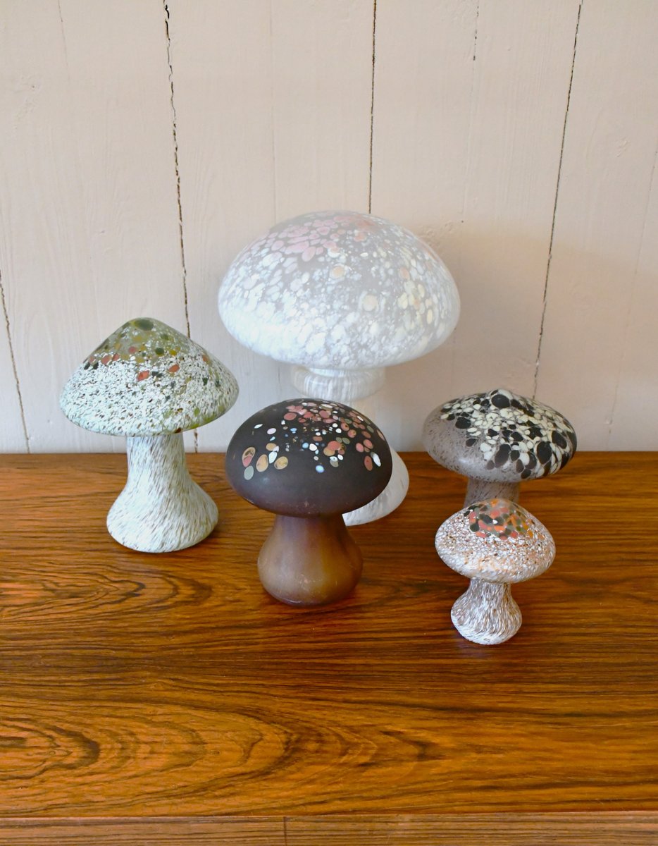 Art Glass Mushrooms by Monica Backström for Kosta, 1970s, Set of 5