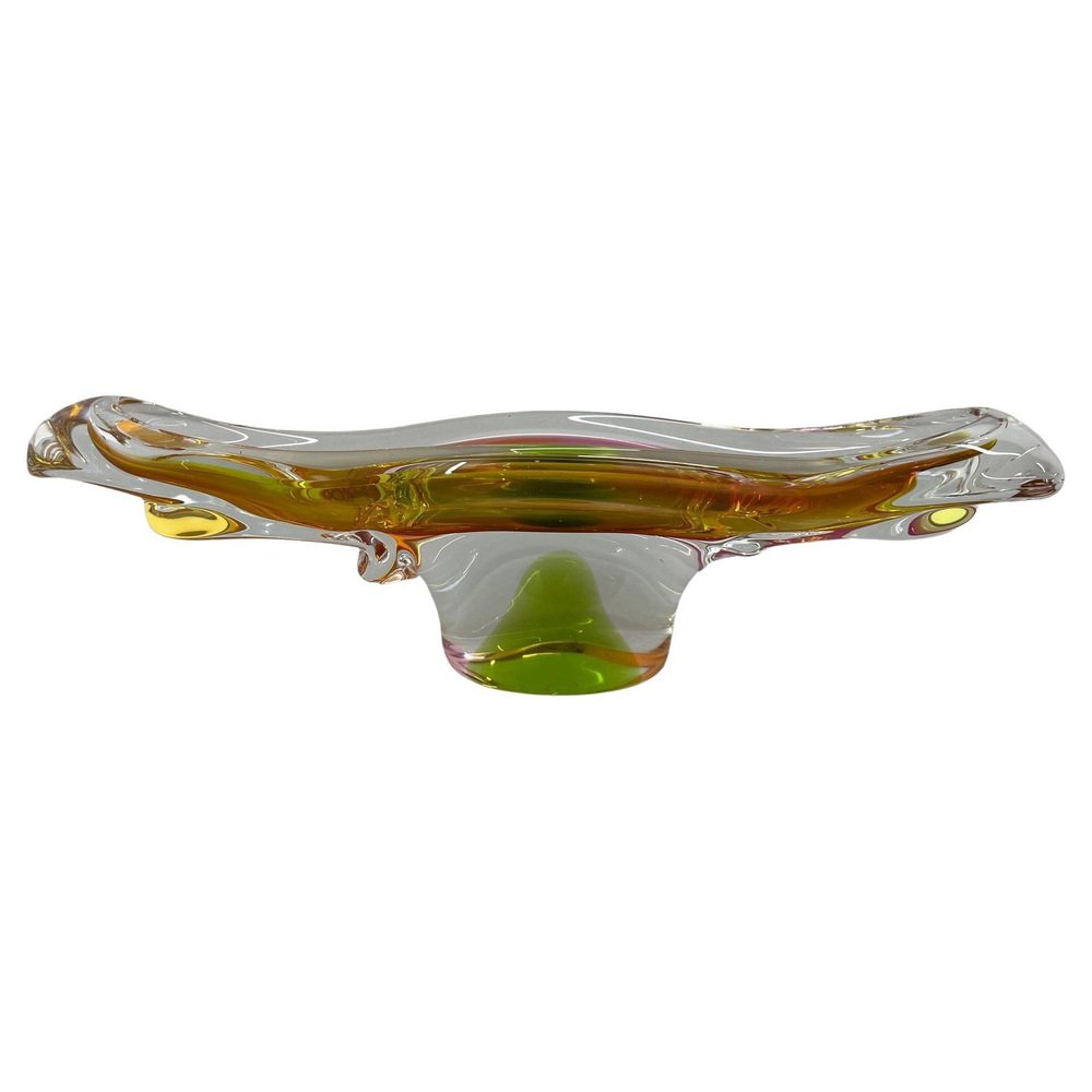 Art Glass Oblong Bowl attributed to Josef Hospodka, Czechoslovakia, 1960s