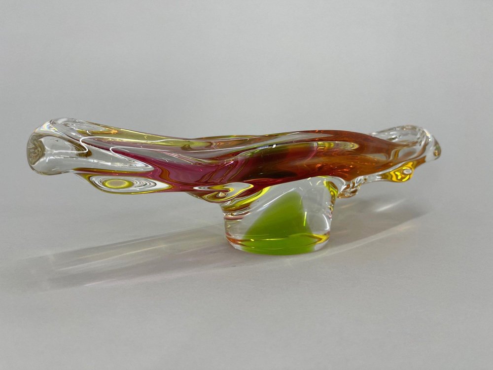 Art Glass Oblong Bowl attributed to Josef Hospodka, Czechoslovakia, 1960s