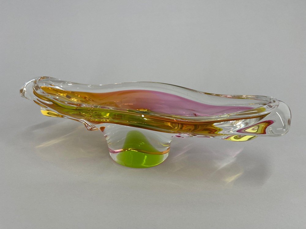 Art Glass Oblong Bowl attributed to Josef Hospodka, Czechoslovakia, 1960s