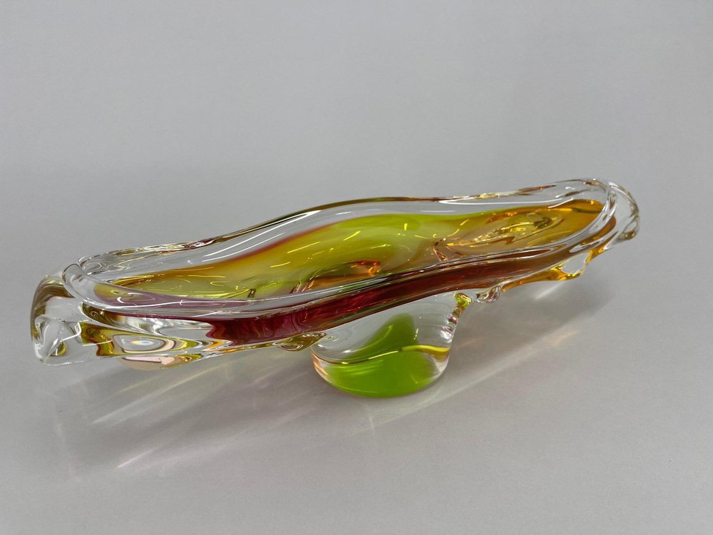 Art Glass Oblong Bowl attributed to Josef Hospodka, Czechoslovakia, 1960s