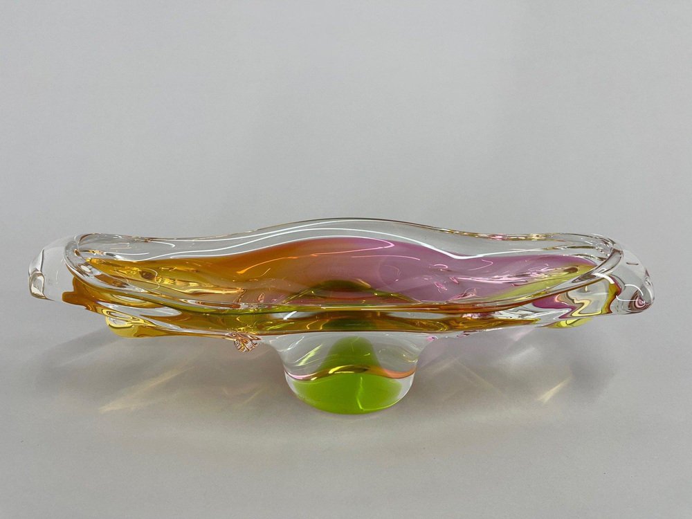 Art Glass Oblong Bowl attributed to Josef Hospodka, Czechoslovakia, 1960s