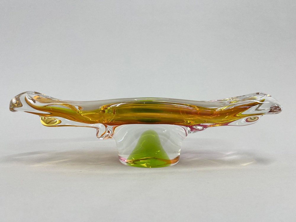 Art Glass Oblong Bowl attributed to Josef Hospodka, Czechoslovakia, 1960s