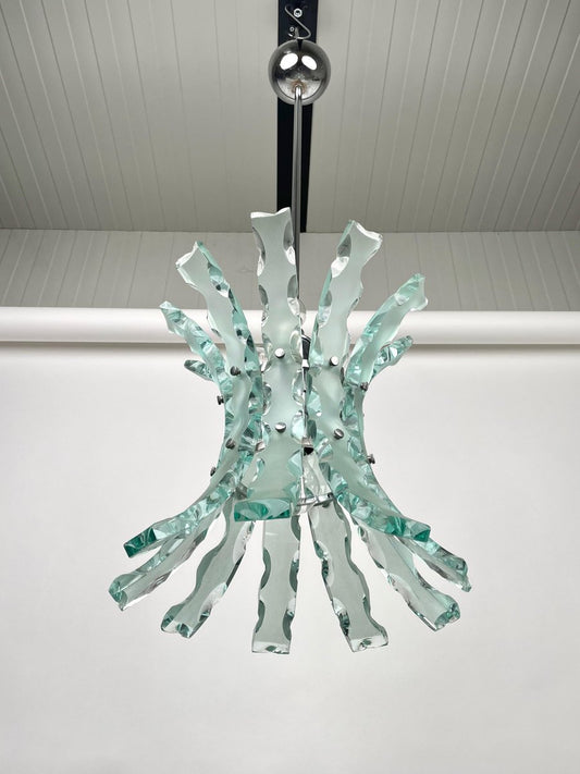 Art Glass & Steel Pendant Light by 04 Zero Quattro for Fontana Arte, Italy, 1970s