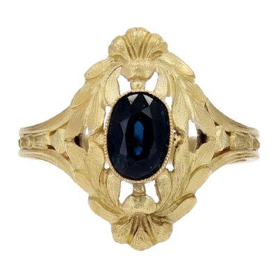 Art Nouveau 18 Karat Yellow Gold Ring with Sapphire, 1890s-OLU-1817128