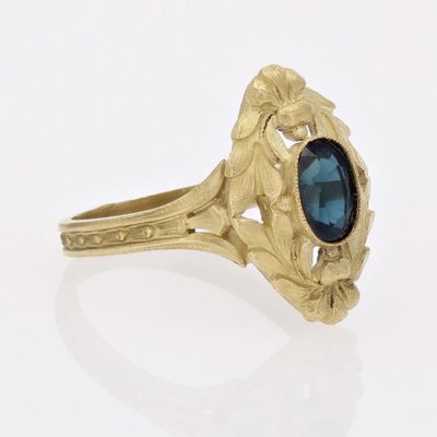 Art Nouveau 18 Karat Yellow Gold Ring with Sapphire, 1890s-OLU-1817128