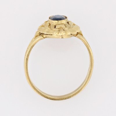 Art Nouveau 18 Karat Yellow Gold Ring with Sapphire, 1890s-OLU-1817128