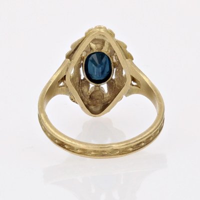 Art Nouveau 18 Karat Yellow Gold Ring with Sapphire, 1890s-OLU-1817128