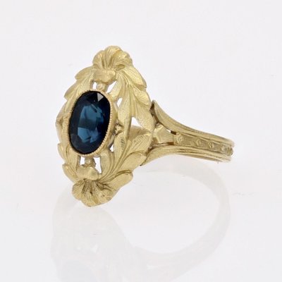 Art Nouveau 18 Karat Yellow Gold Ring with Sapphire, 1890s-OLU-1817128