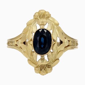 Art Nouveau 18 Karat Yellow Gold Ring with Sapphire, 1890s-OLU-1817128