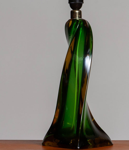 Art Nouveau Amber and Green Single Venetian Murano Glass Organic Table Lamp, 1940s