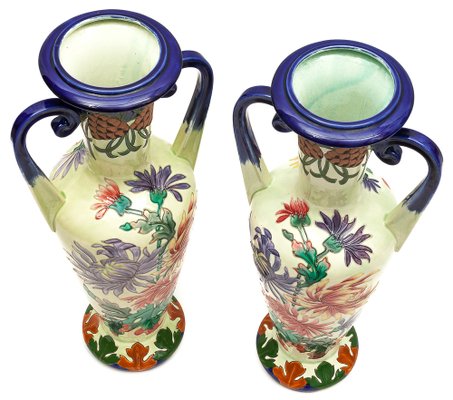 Art Nouveau Amphora Vases from Longchamp, 1900s, Set of 2-JCN-1716365